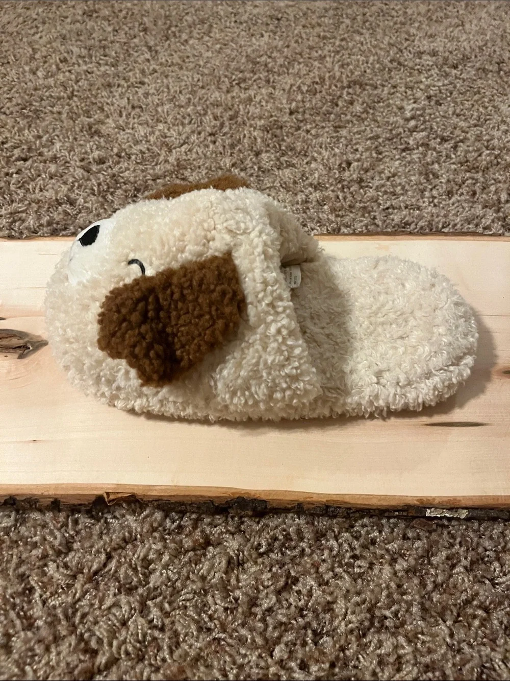 wonder nation Girls Plush Cream & Brown Dog Slippers
